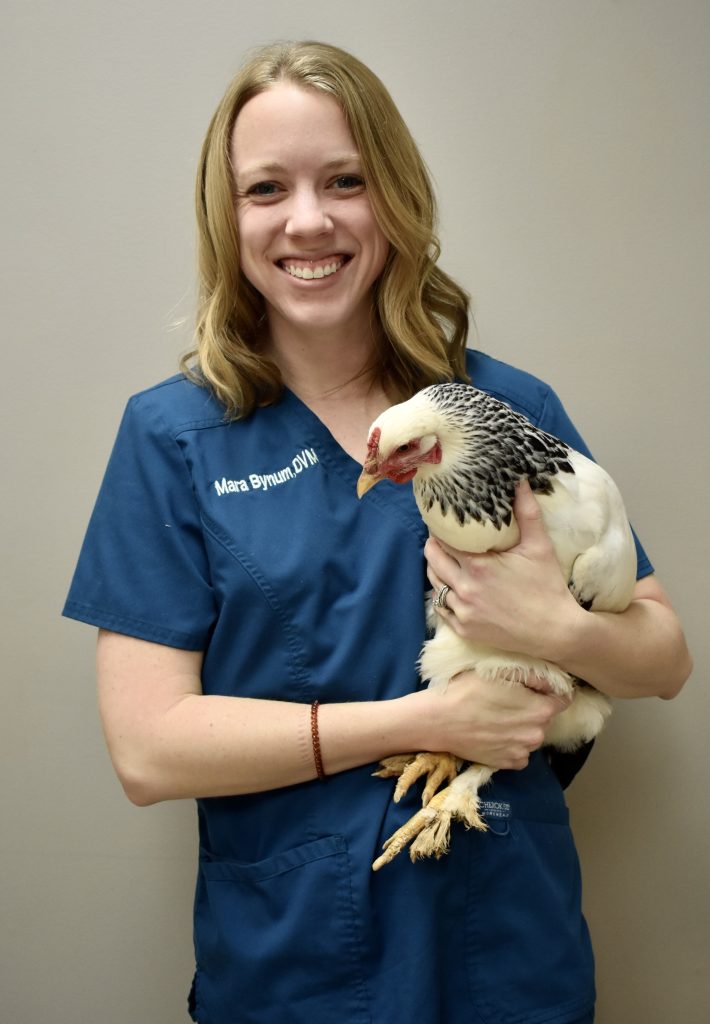 Dr. Mara Bynum holding a chicken